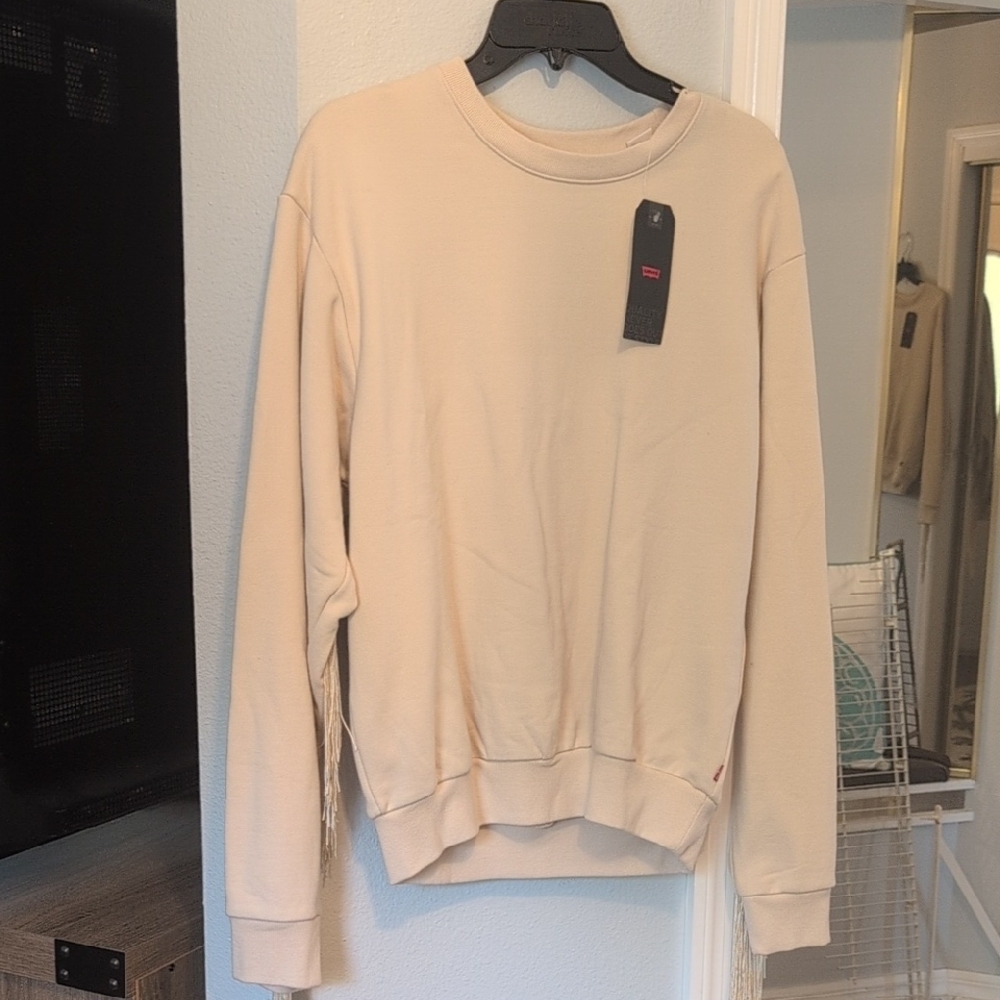 Levi's Cream Crewneck Sweatshirt With Fringe Back Brand New